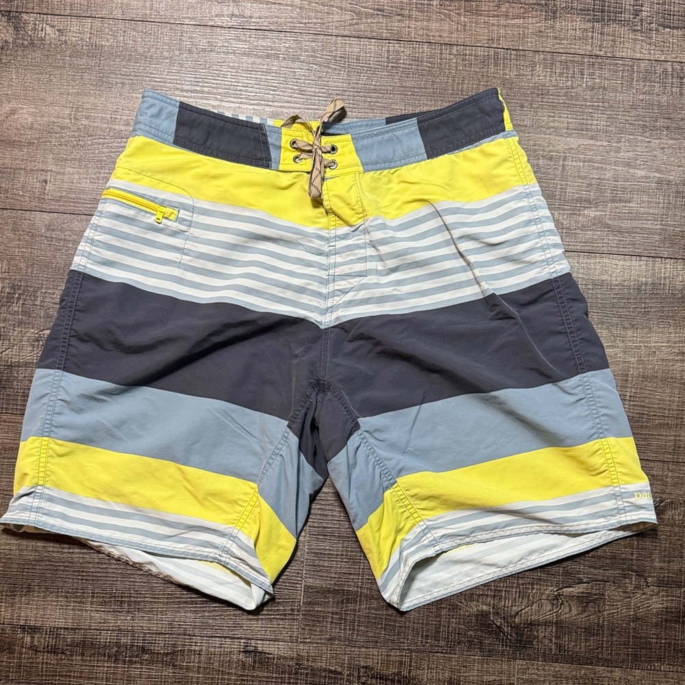 Patagonia Men's Swim Shorts - Yellow, Blue, Gray Stripes
